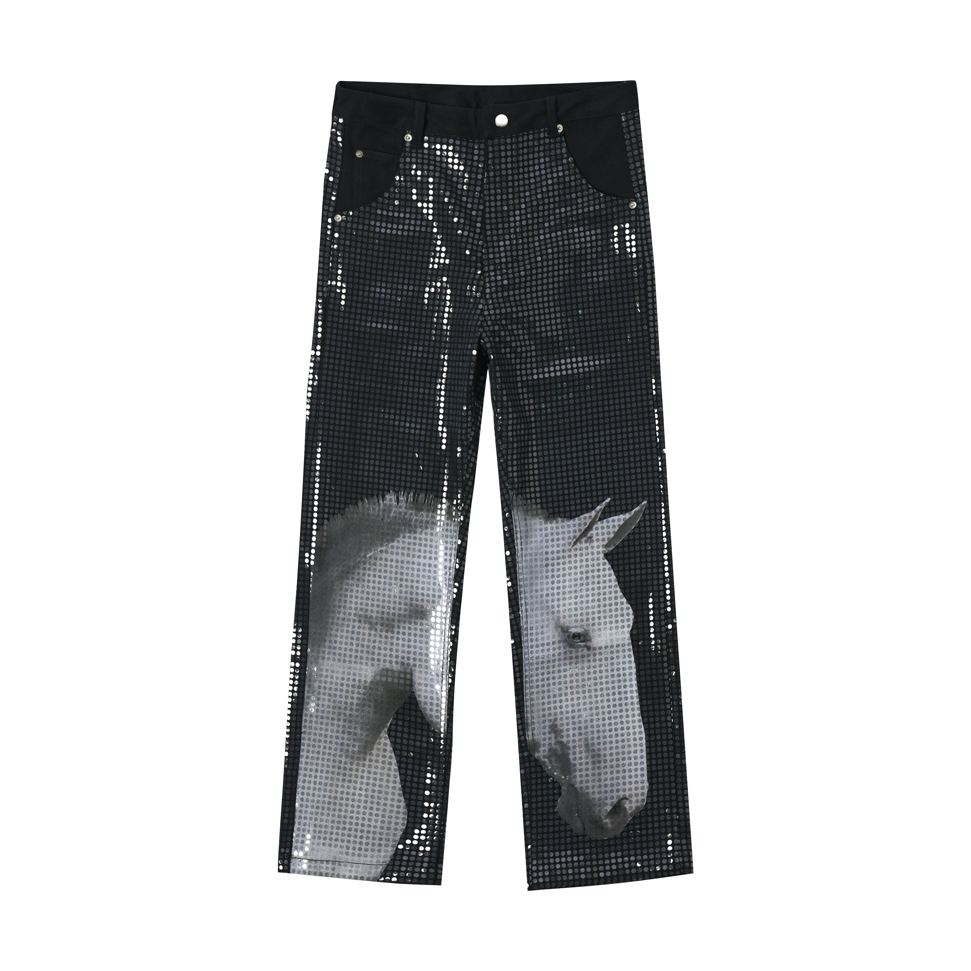 HORSE HEAD FULL SEQUIN PANTS - BLACK