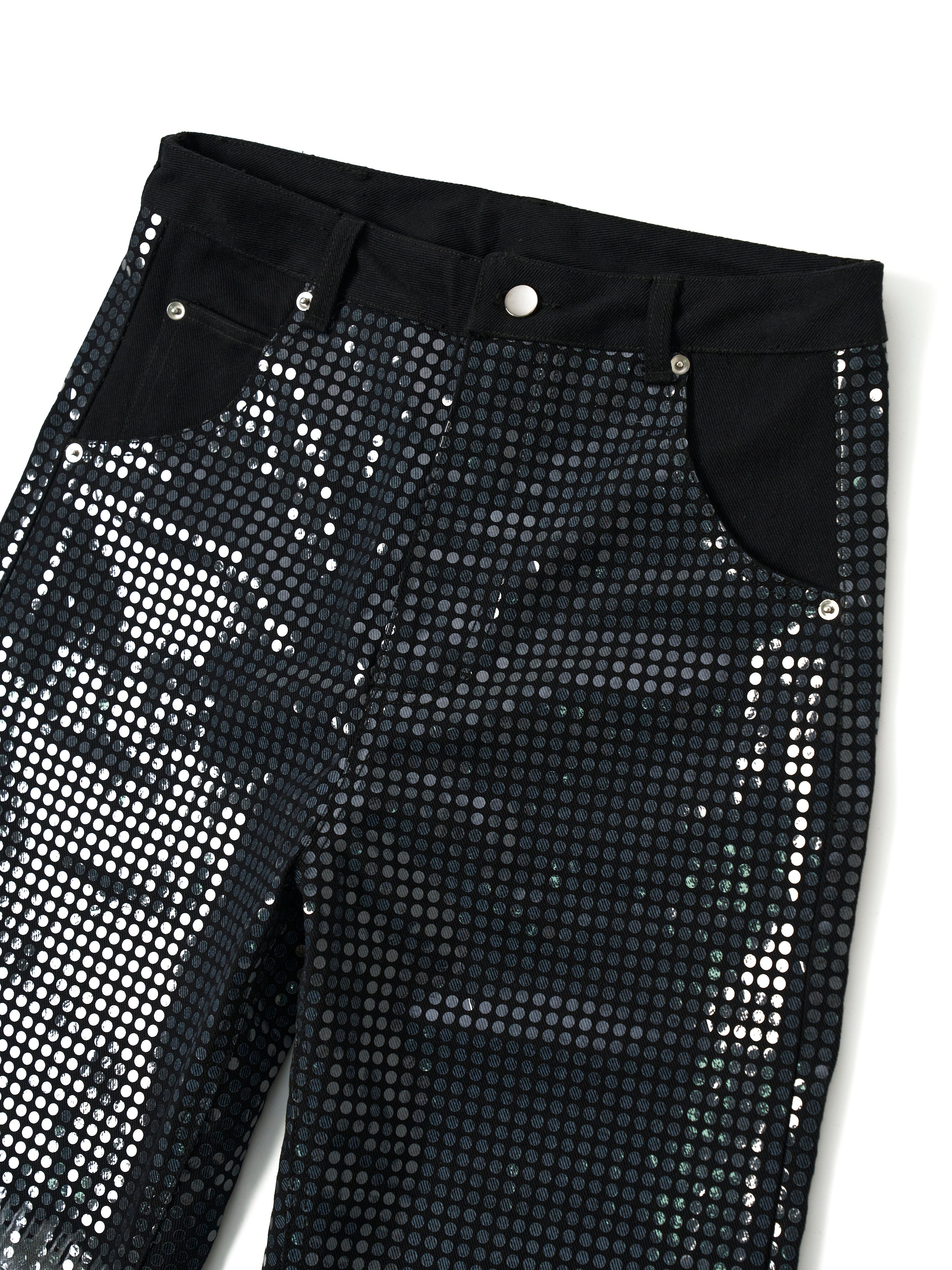 HORSE HEAD FULL SEQUIN PANTS - BLACK